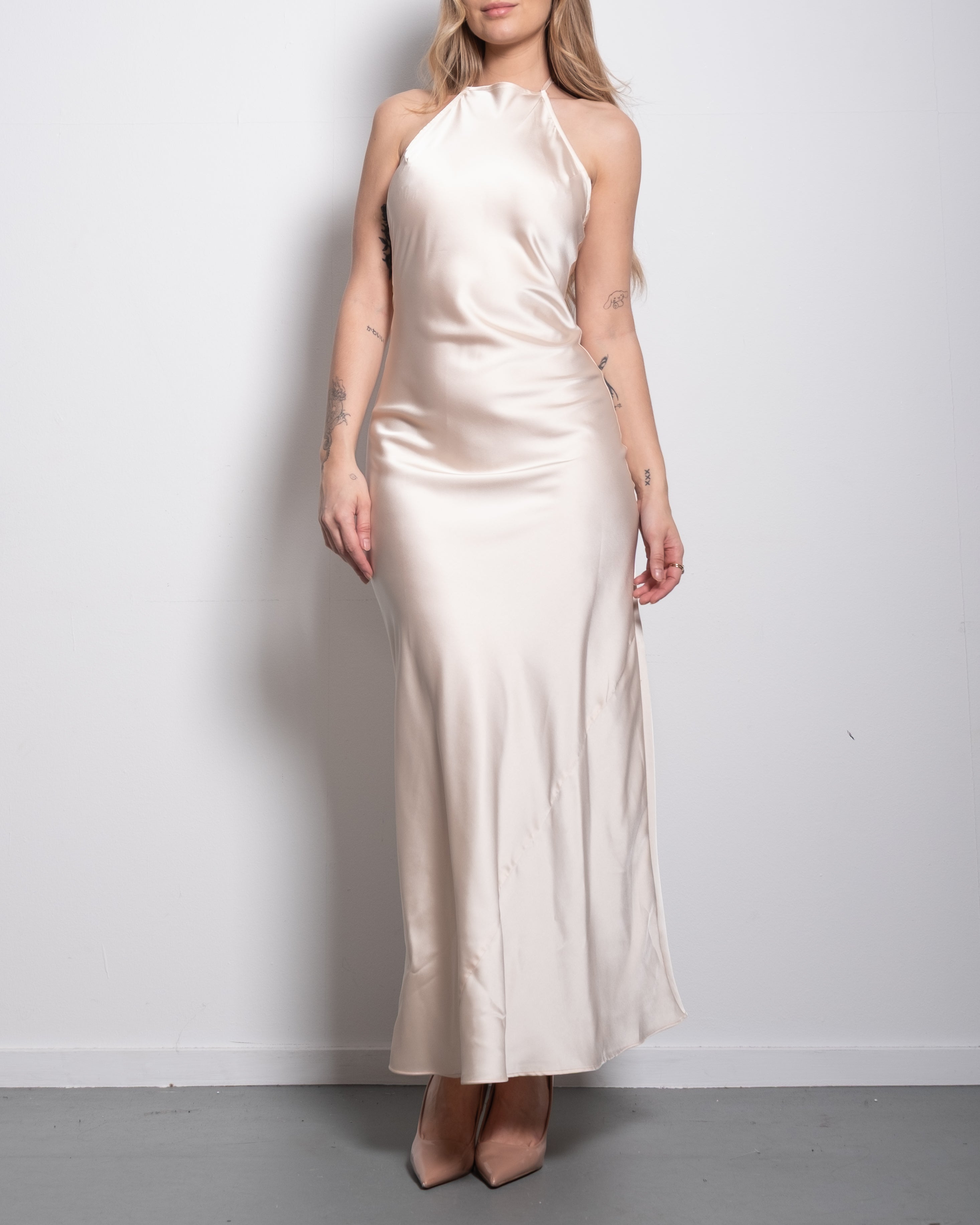 halter top silky dress cream