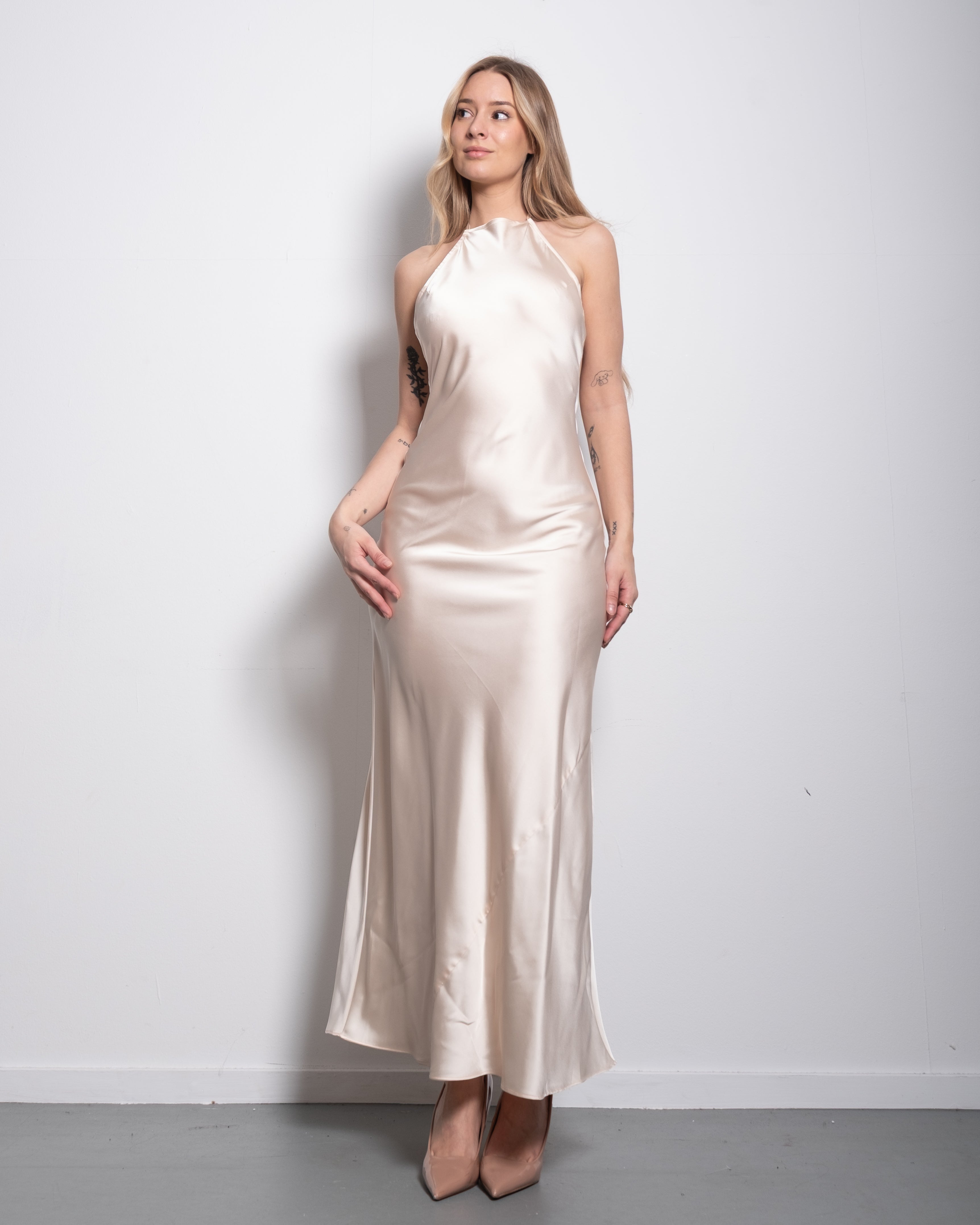 halter top silky dress cream