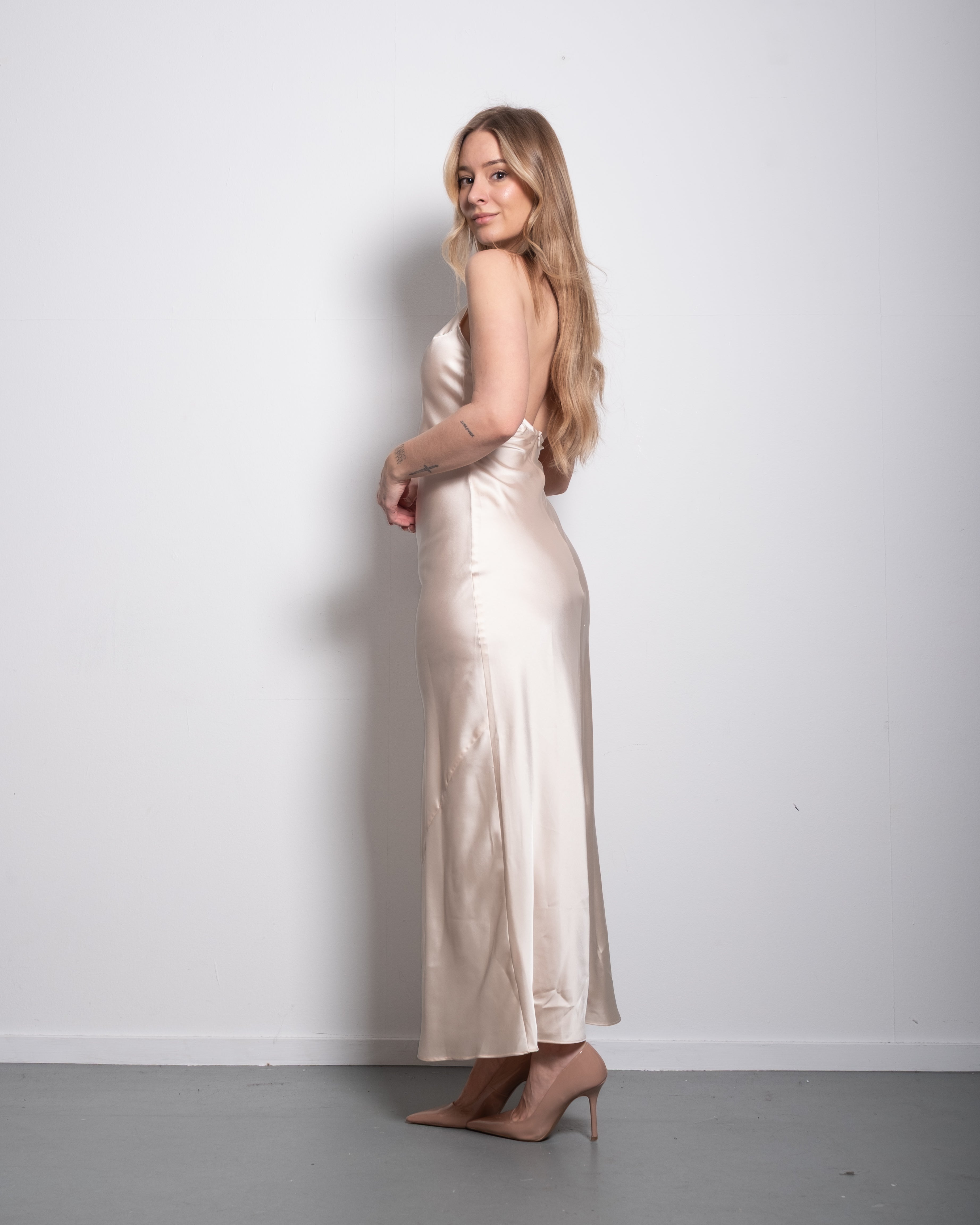 halter top silky dress cream