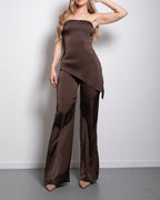 Satin straight leg pants brown