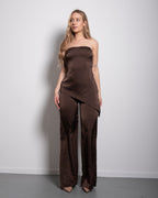 Satin straight leg pants brown