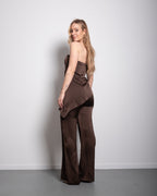 Satin Asymmetrical Tube Top Brown