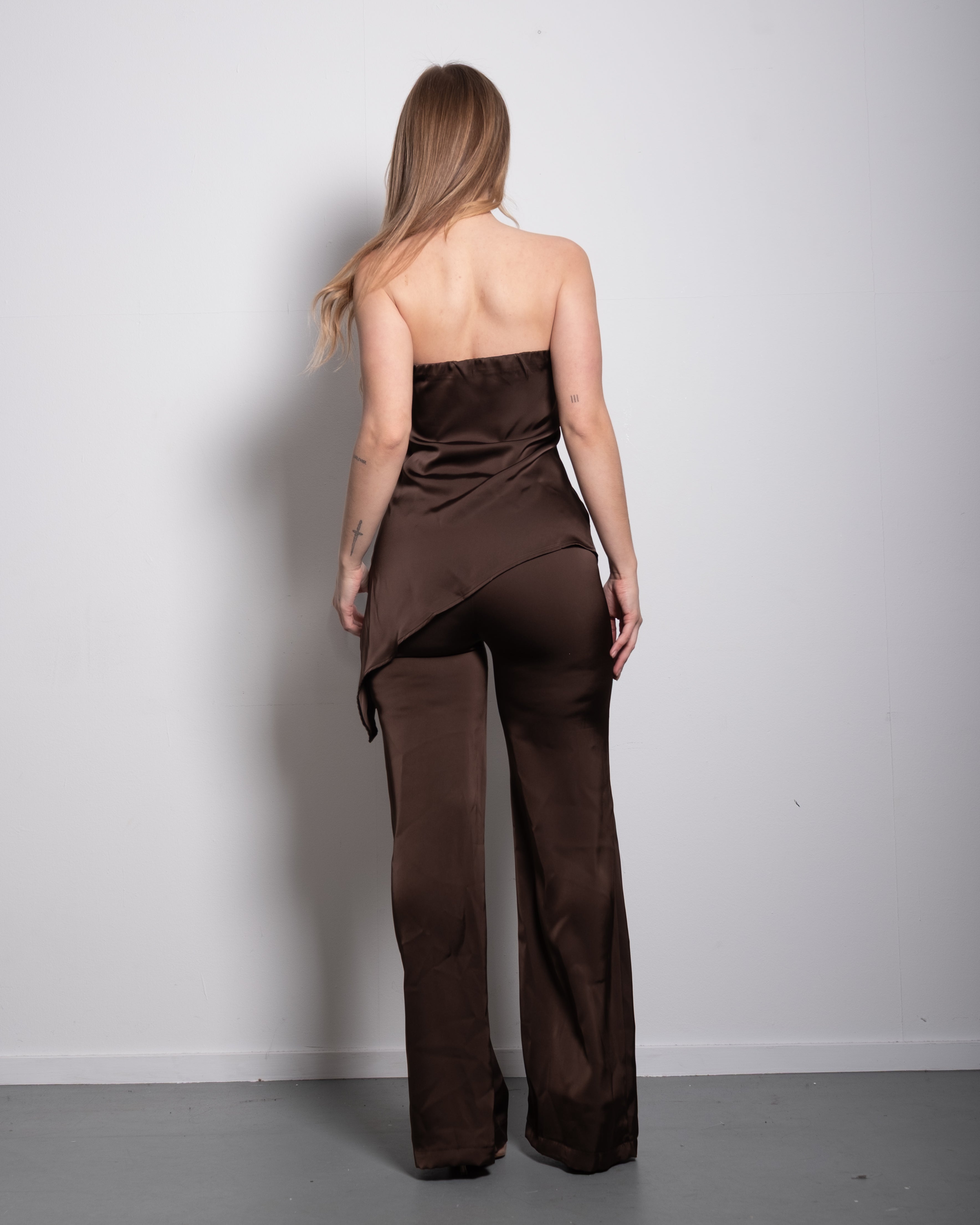 Satin straight leg pants brown
