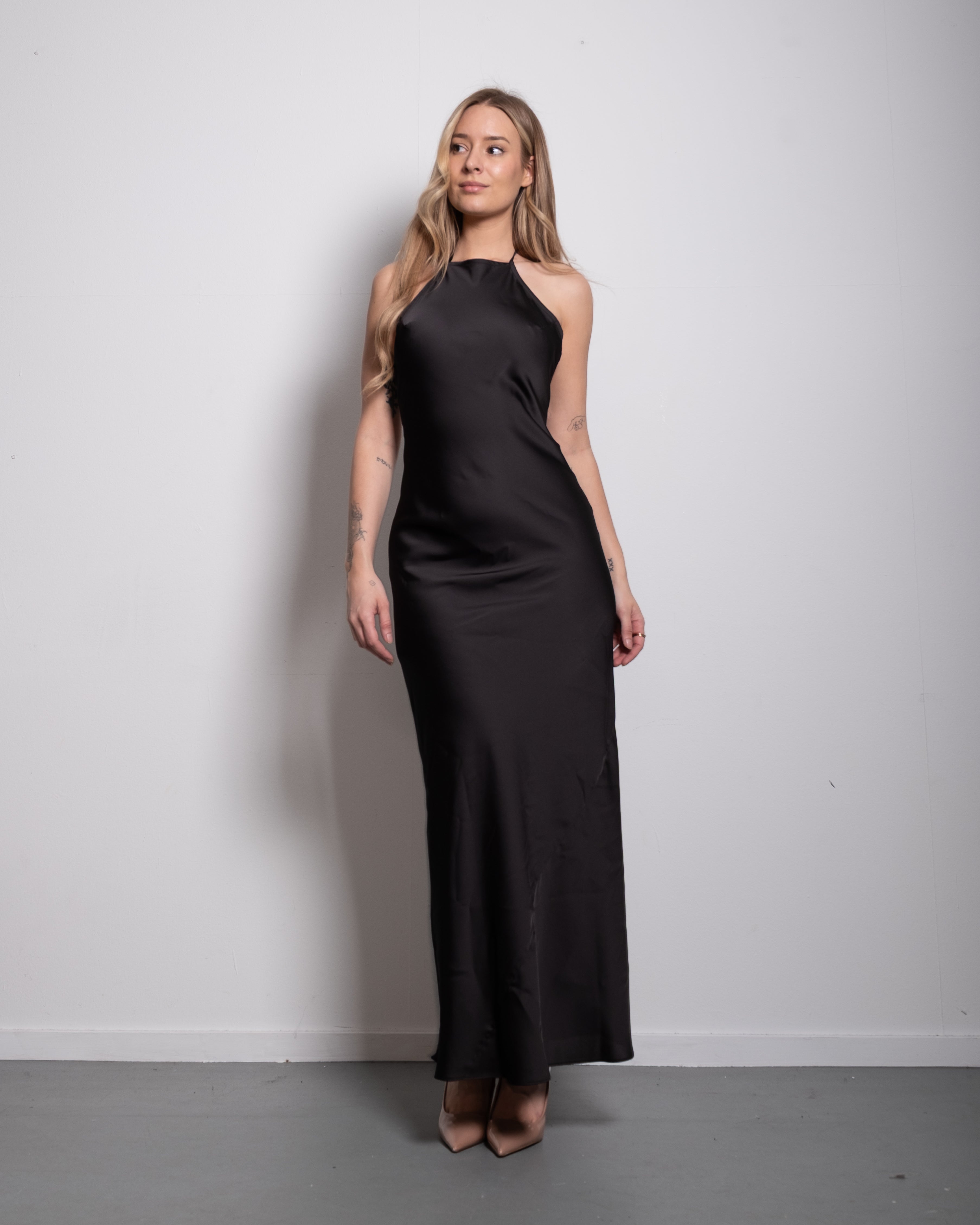 halter top silky dress black