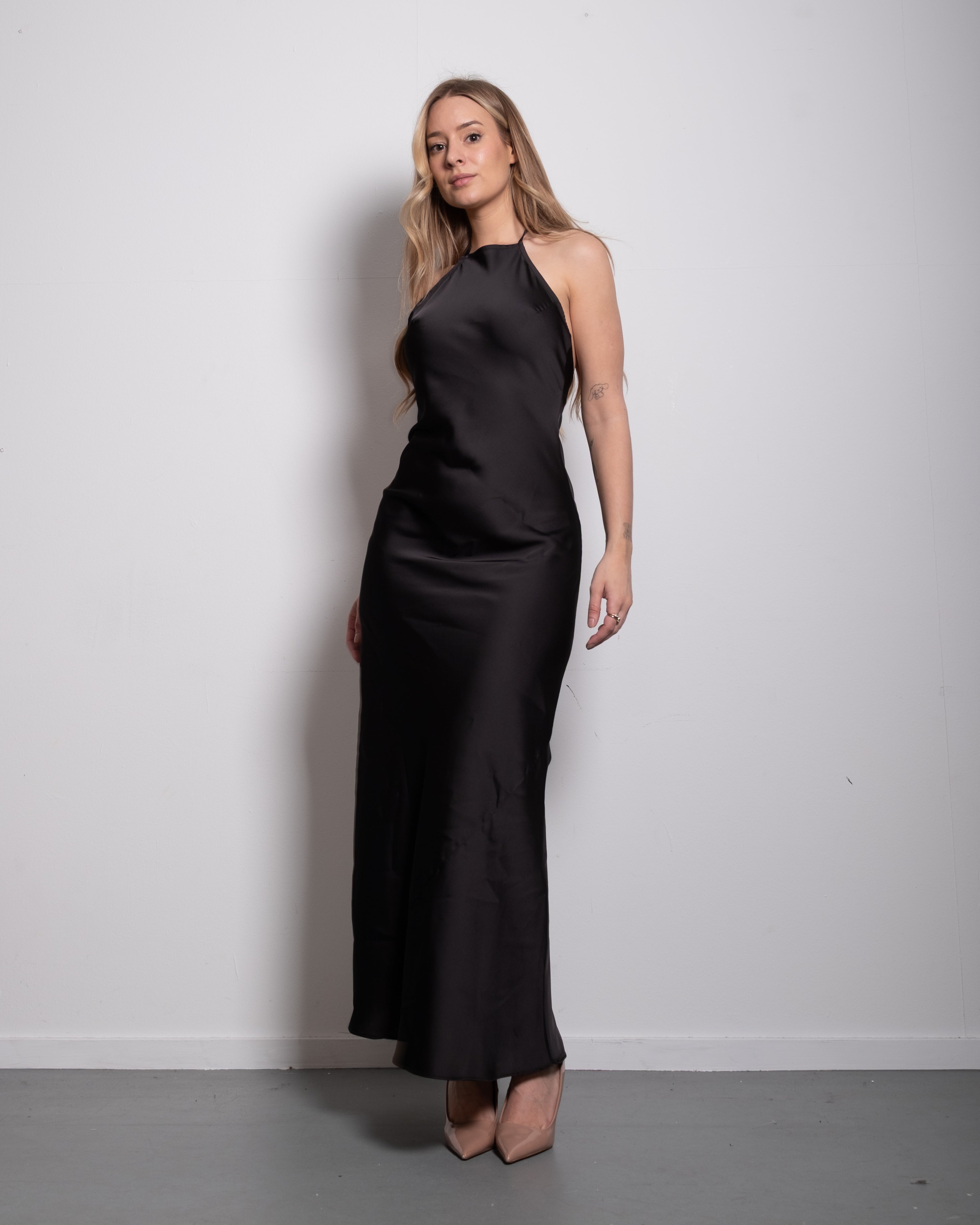 halter top silky dress black