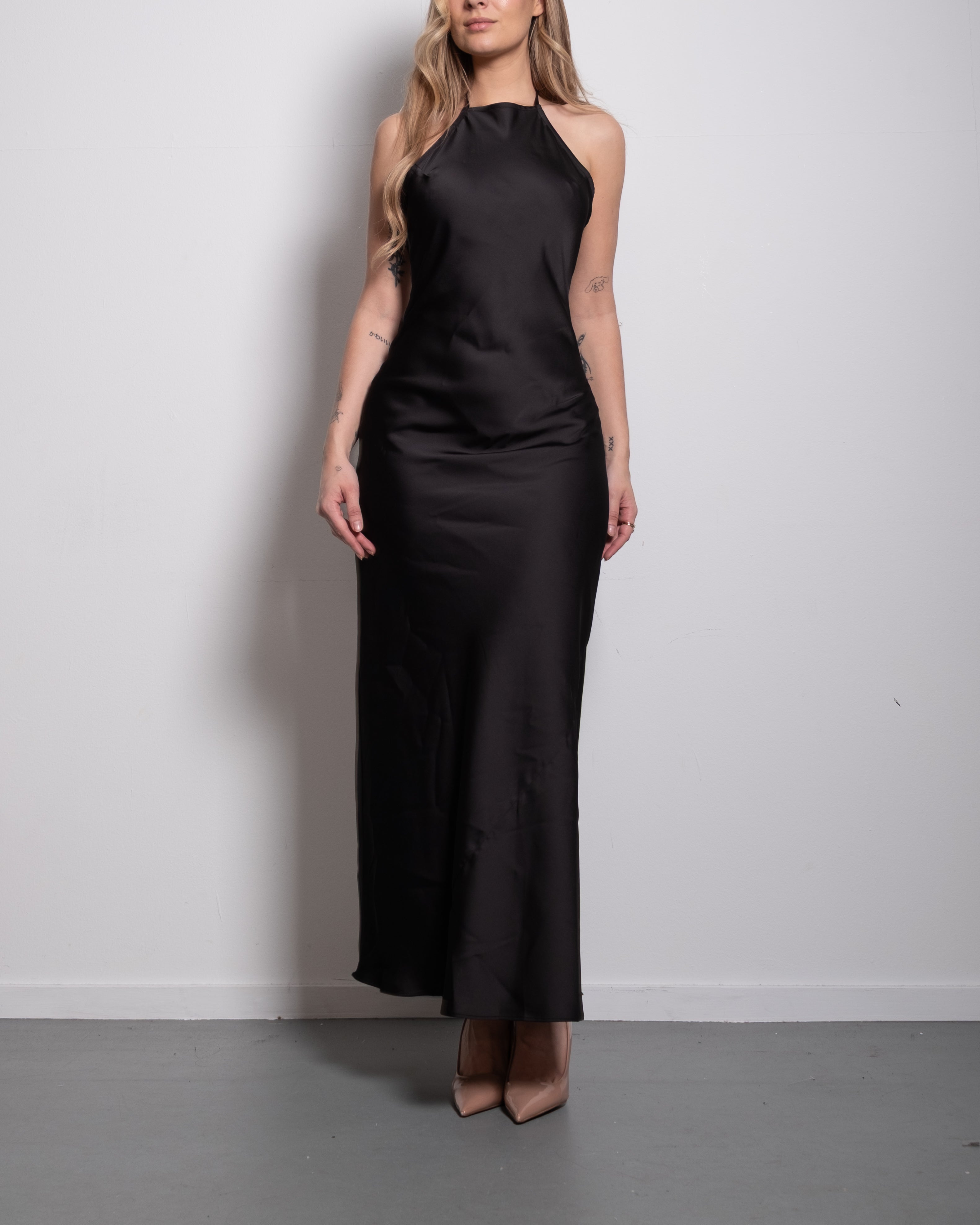 halter top silky dress black