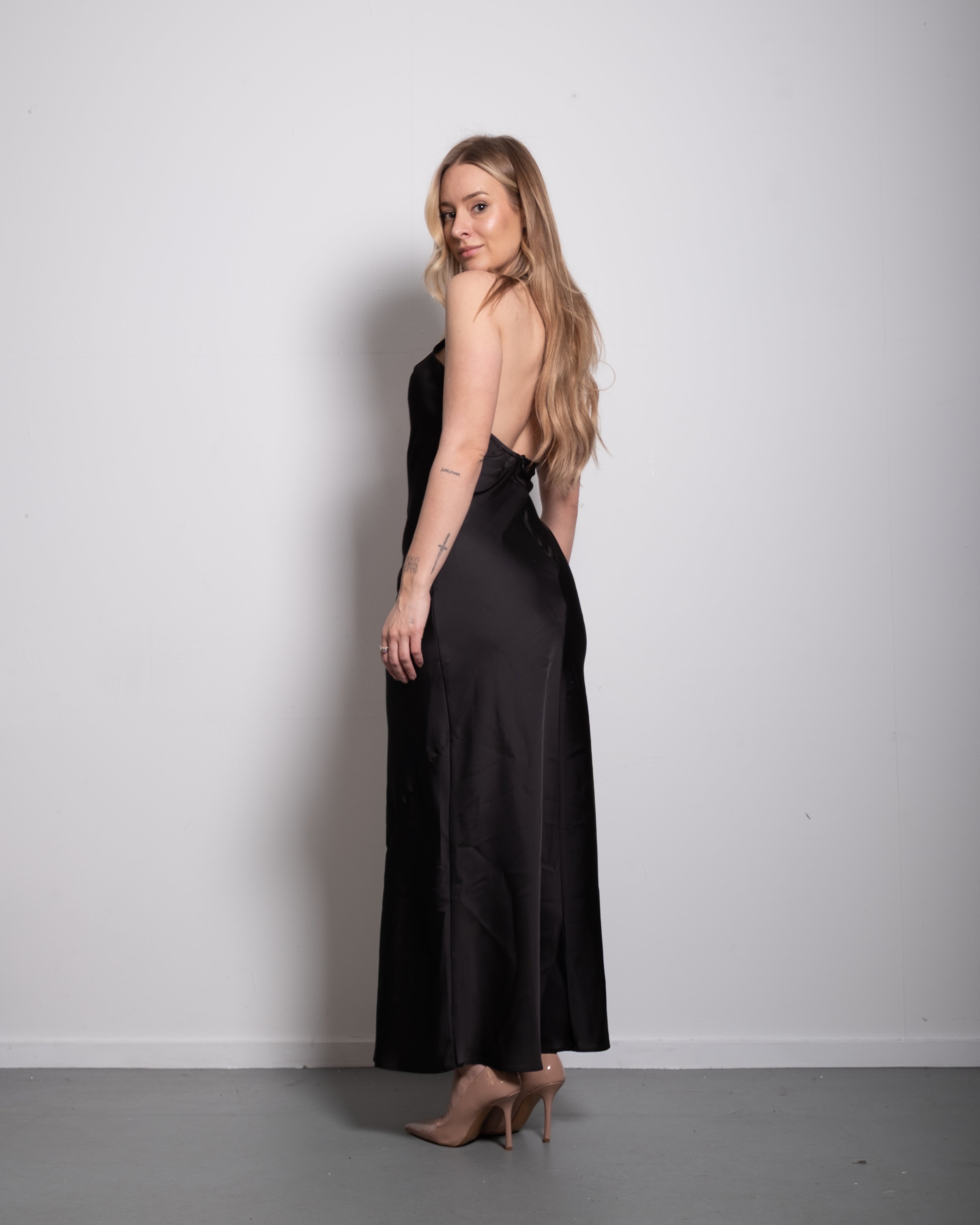 halter top silky dress black