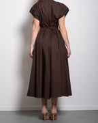 PRE-ORDER 2-3 WEEKS shape enhancing pleated shortsleeve front tie dress brown