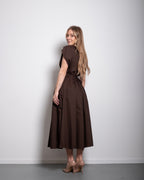 PRE-ORDER 2-3 WEEKS shape enhancing pleated shortsleeve front tie dress brown