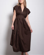 PRE-ORDER 2-3 WEEKS shape enhancing pleated shortsleeve front tie dress brown