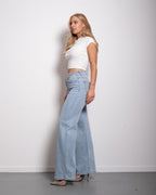 LIGHT BLUE WIDE LEG JEANS WITH SLANTED BUTTON - INSEAM 81CM