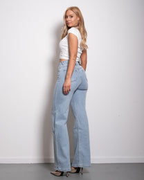STRETCHY LIGHT BLUE WIDE LEG JEANS WITH SLANTED BUTTON - INSEAM 81CM | SEISHIKI STUDIO