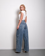 SIDE FOLD SPLIT SPARKLE WIDE LEG JEANS - INSEAM 82CM