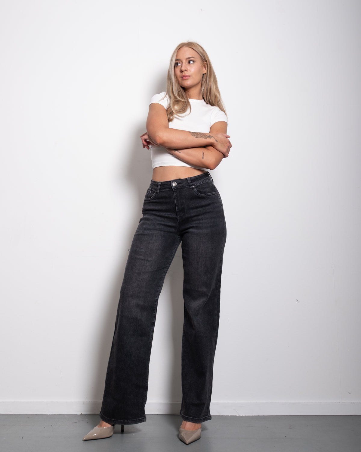 TALL - INSEAM 86CM - BUTTER FLEX STRETCHY DARK GREY Wide Leg Jeans | SEISHIKI STUDIO