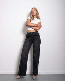 TALL - INSEAM 86CM - BUTTER FLEX STRETCHY DARK GREY Wide Leg Jeans | SEISHIKI STUDIO