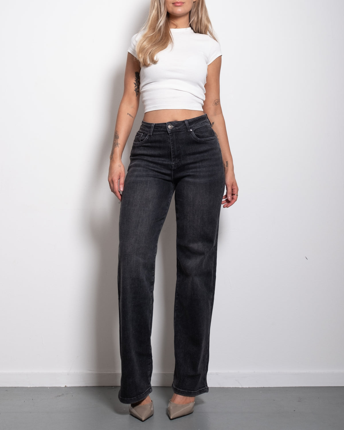 TALL - INSEAM 86CM - BUTTER FLEX STRETCHY DARK GREY Wide Leg Jeans | SEISHIKI STUDIO