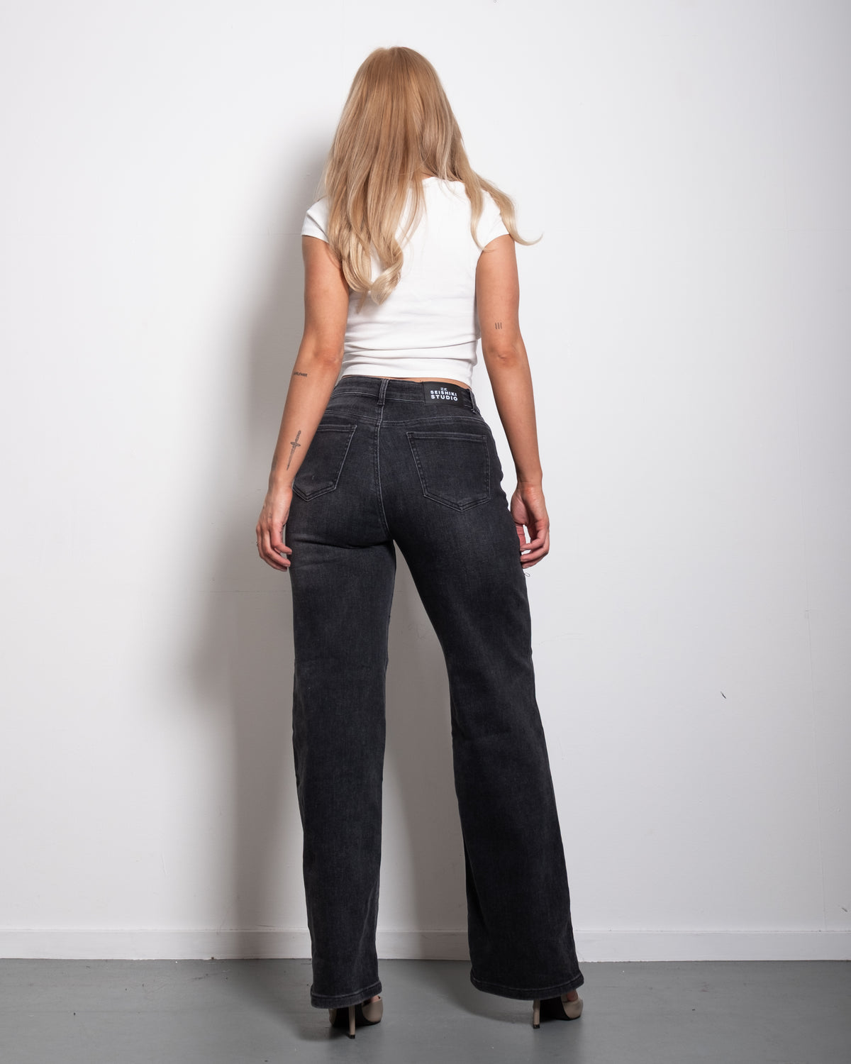 TALL - INSEAM 86CM - BUTTER FLEX STRETCHY DARK GREY Wide Leg Jeans | SEISHIKI STUDIO