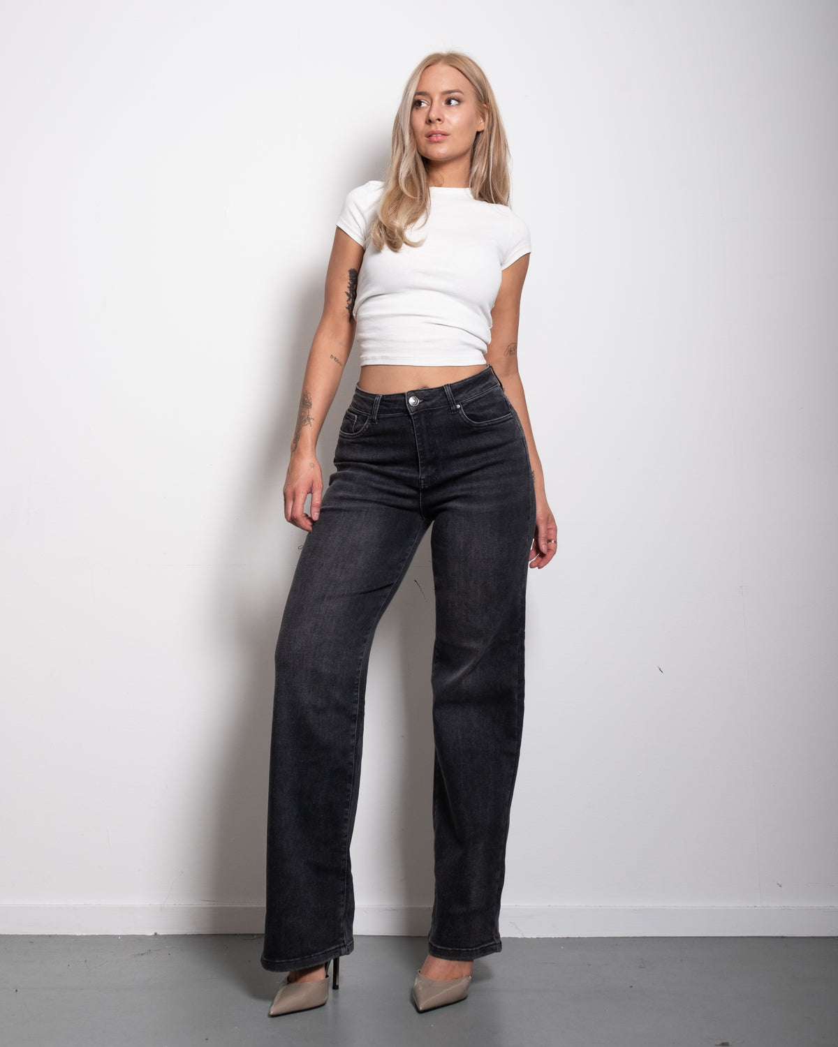 TALL - INSEAM 86CM - BUTTER FLEX STRETCHY DARK GREY Wide Leg Jeans | SEISHIKI STUDIO
