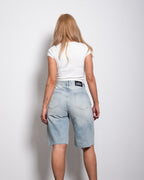 RIPPED KNEE LENGTH SHORTS LIGHT WASH - NON STRETCH