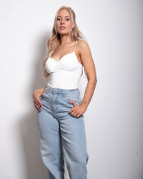 heart neckline strappy top with cups white | SEISHIKI STUDIO