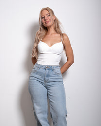 heart neckline strappy top with cups white | SEISHIKI STUDIO