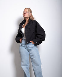SEISHIKI STUDIO cropped high neck oversized windbreaker jacket black