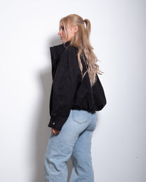SEISHIKI STUDIO cropped high neck oversized windbreaker jacket black