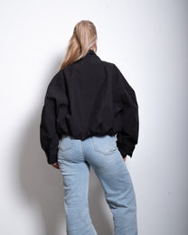 SEISHIKI STUDIO cropped high neck oversized windbreaker jacket black