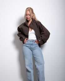 SEISHIKI STUDIO cropped high neck oversized windbreaker jacket brown