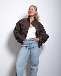 SEISHIKI STUDIO cropped high neck oversized windbreaker jacket brown