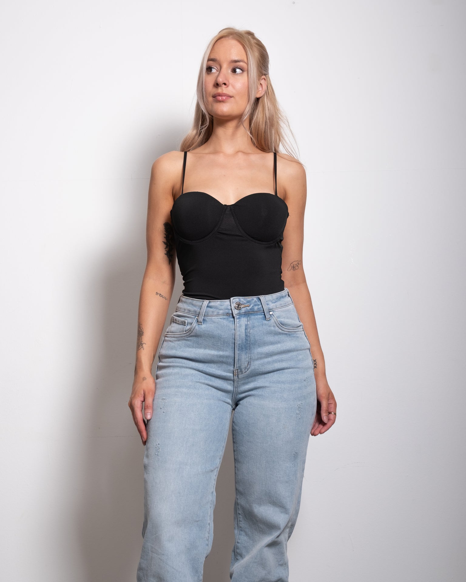 strappy bodysuit with cups and open back black | SEISHIKI STUDIO