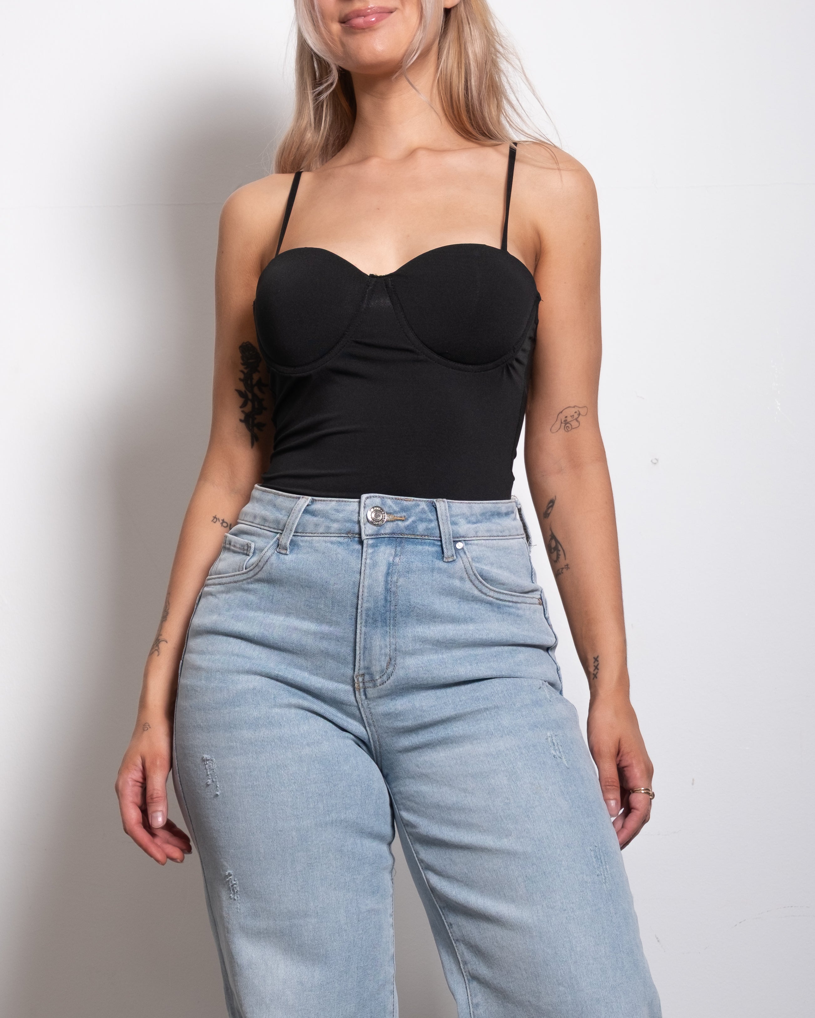 strappy bodysuit with cups and open back black | SEISHIKI STUDIO