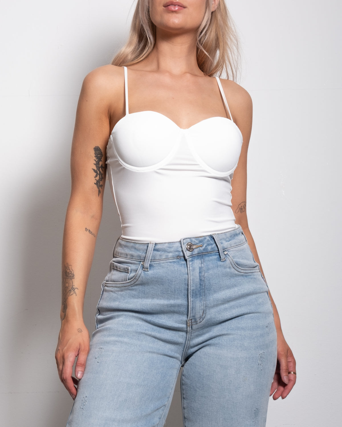 strappy bodysuit with cups and open back white | SEISHIKI STUDIO