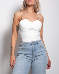 strappy bodysuit with cups and open back white | SEISHIKI STUDIO