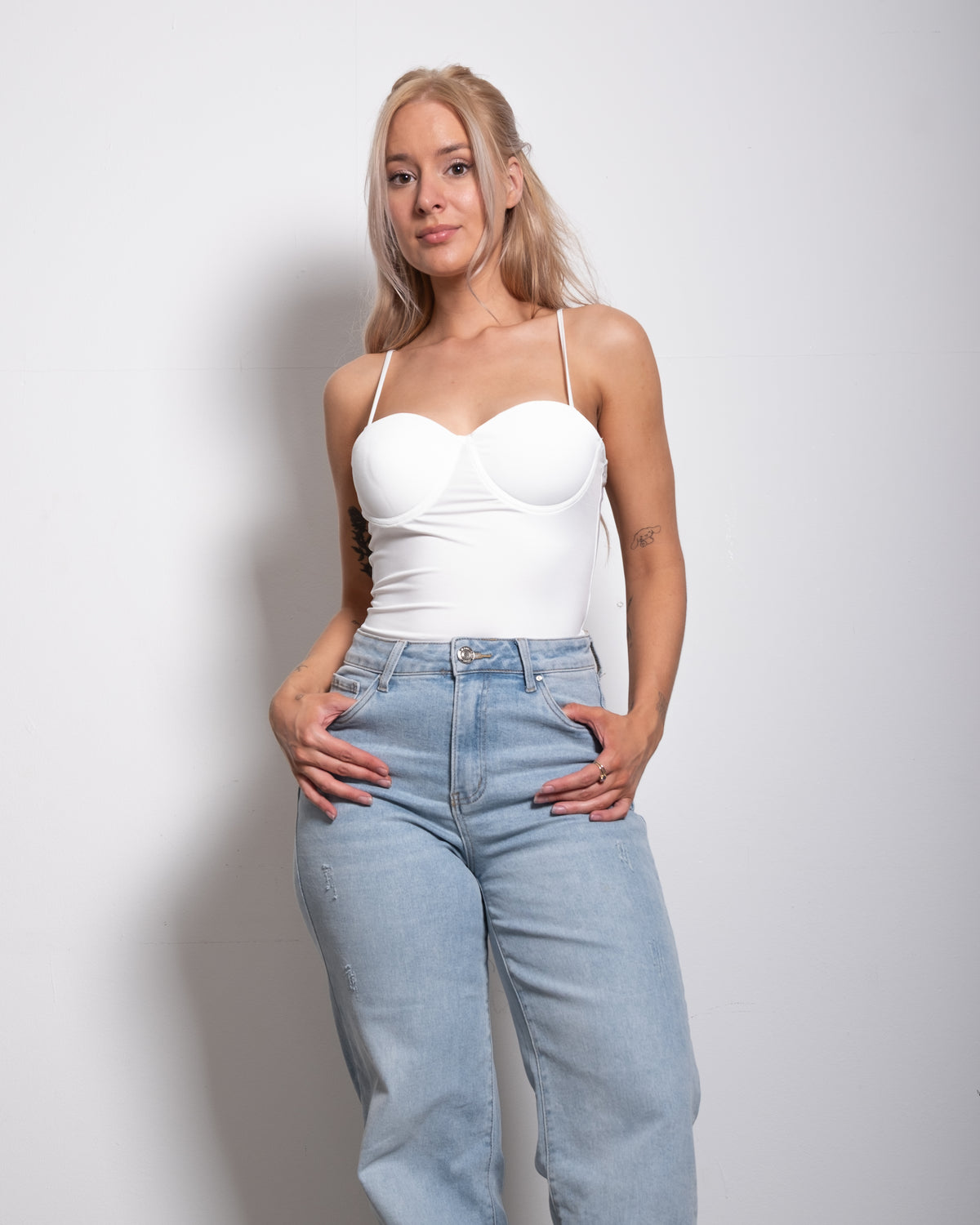 strappy bodysuit with cups and open back white | SEISHIKI STUDIO