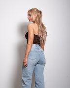 SEISHIKI STUDIO Shiny lace corset top brown