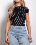 SEISHIKI STUDIO polkadot stretchy shortsleeve top black