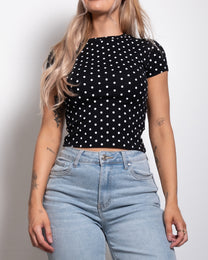 SEISHIKI STUDIO polkadot stretchy shortsleeve top black