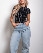 SEISHIKI STUDIO polkadot stretchy shortsleeve top black