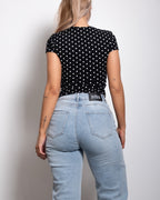 SEISHIKI STUDIO polkadot stretchy shortsleeve top black