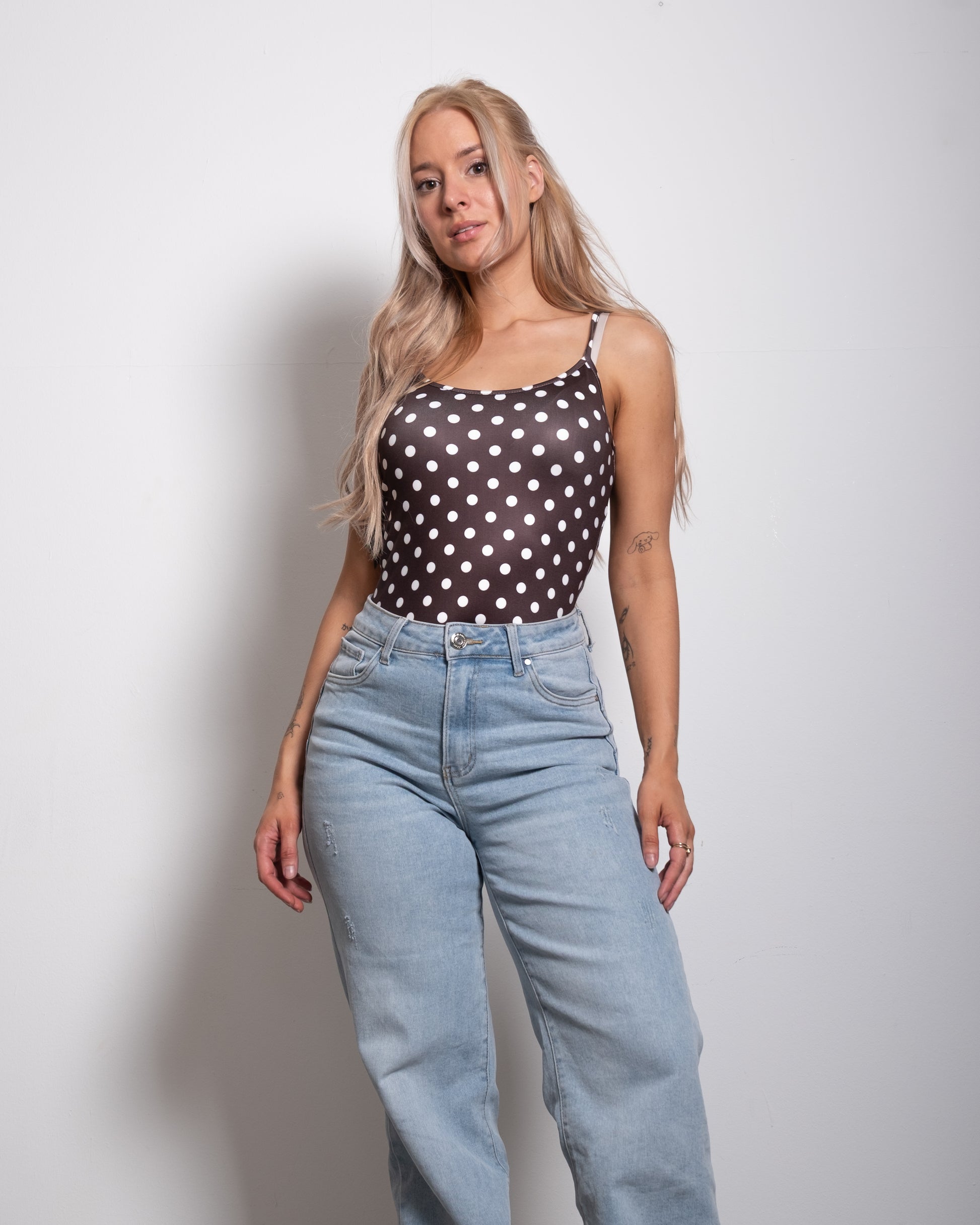 SEISHIKI STUDIO polkadot stretchy tanktop brown