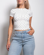 SEISHIKI STUDIO polkadot stretchy shortsleeve top white