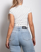 SEISHIKI STUDIO polkadot stretchy shortsleeve top white