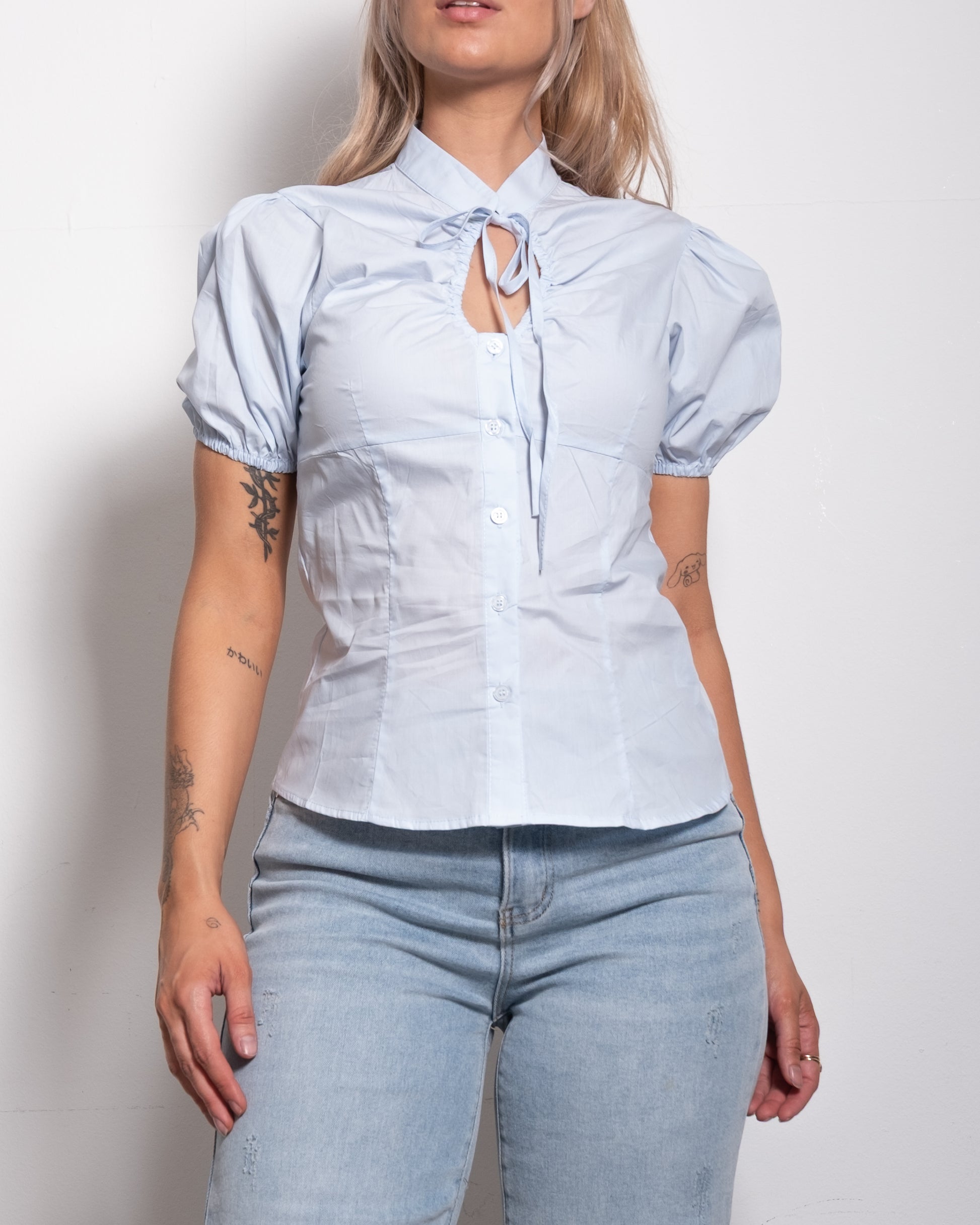 SEISHIKI STUDIO shortsleeve puffy sleeve blouse blue