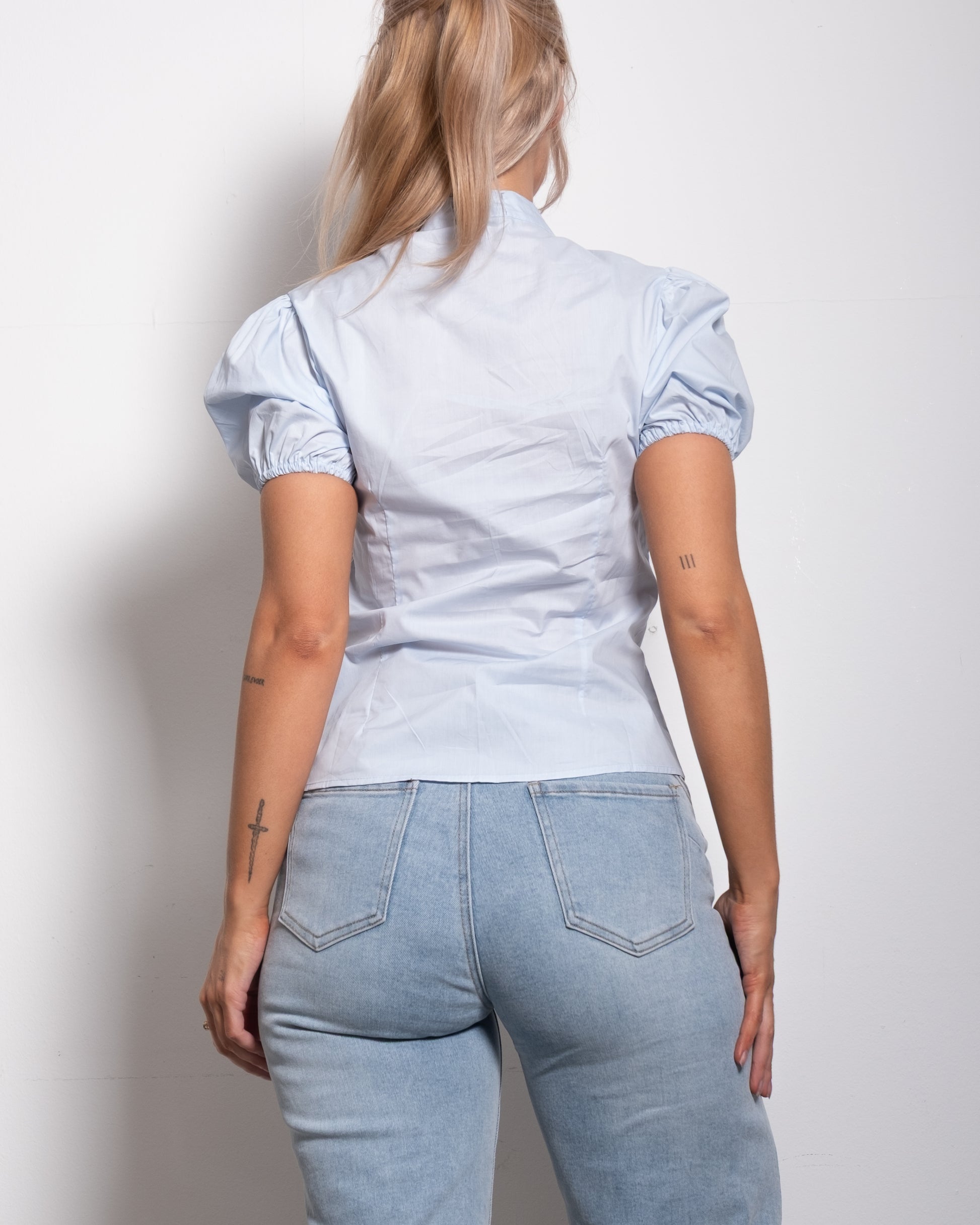 SEISHIKI STUDIO shortsleeve puffy sleeve blouse blue