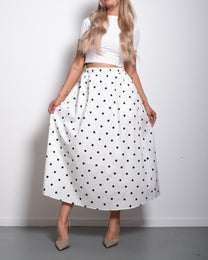 SEISHIKI STUDIO maxi length white polkadot skirt with stretch