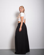 SEISHIKI STUDIO PLEATED STRETCHY ULTRA WIDE LEG PANTS BLACK