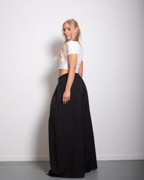 SEISHIKI STUDIO PLEATED STRETCHY ULTRA WIDE LEG PANTS BLACK