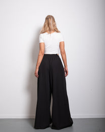 SEISHIKI STUDIO PLEATED STRETCHY ULTRA WIDE LEG PANTS BLACK