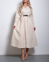 SEISHIKI STUDIO beige blouse dress with belt detail